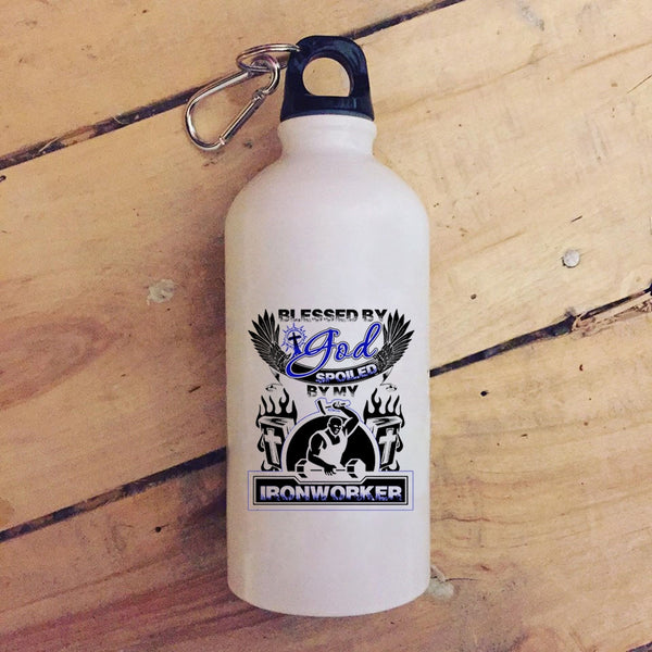 Blessed By God 20 oz Stainless Steel Bottle,Spoiled By My Ironworker Outdoor Sports Water Bottle