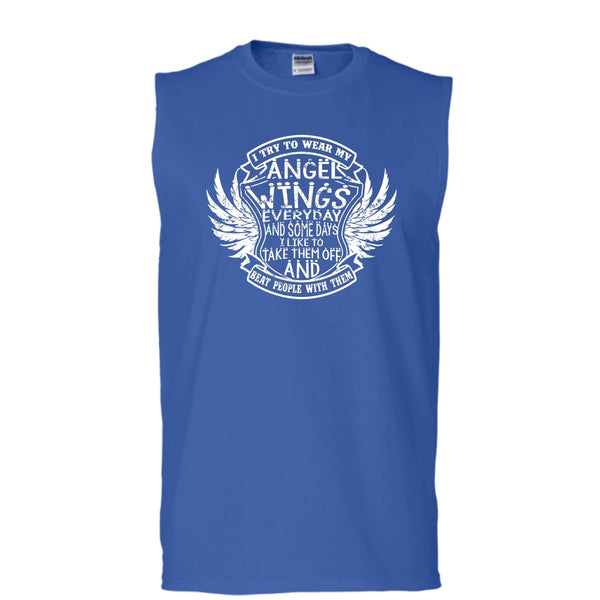 I Try To Wear My Angle Wings T Shirt, Beat People With Them Tank Top (Men's Cotton Sleeveless)