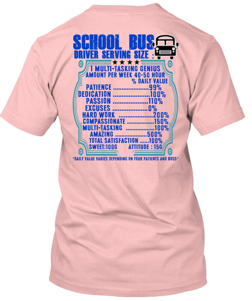 School Bus Driver Serving Size T Shirt, I Love Bus T Shirt