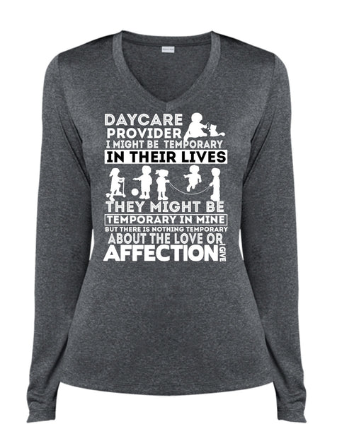 Being A Daycare Provider T Shirt, I Might Be Temporary T Shirt, Cool Shirt (Ladies LS Heather V-Neck)