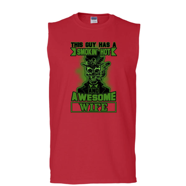 Smoking Hot And Awesome Wife T Shirt, Funny Husband Tank Top (Men's Cotton Sleeveless)