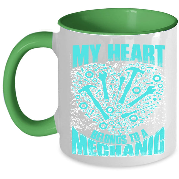 I Love My Mechanic Coffee Mug, My Heart Belongs To A Mechanic Accent Mug