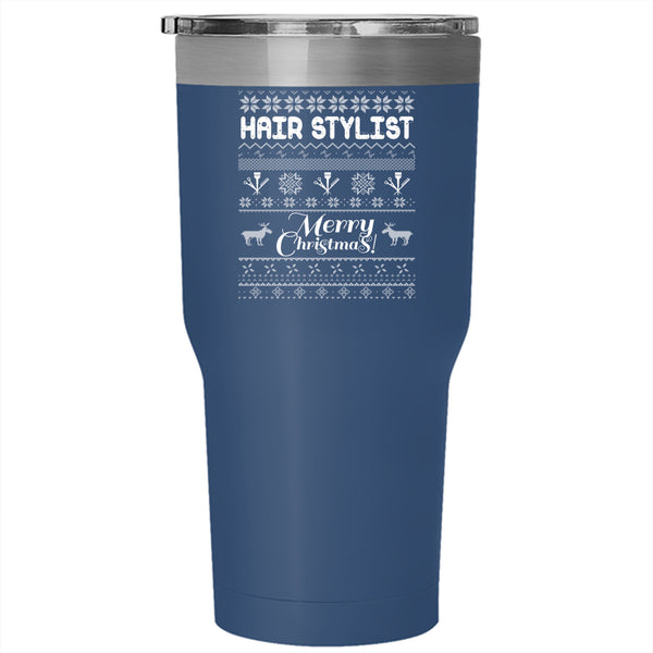 Hair Stylist Tumbler 30 oz Stainless Steel, Merry Christmas Travel Mug