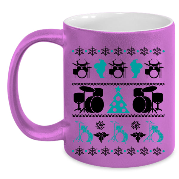 Ugly Christmas Coffee Mug, Cute Drummer Accent Mug