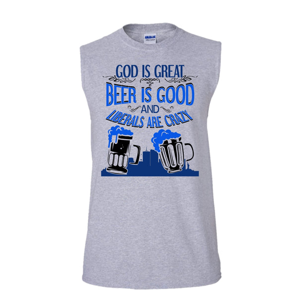 God Is Great T Shirt, Coolest Beer Drinker Tank Top (Men's Cotton Sleeveless)