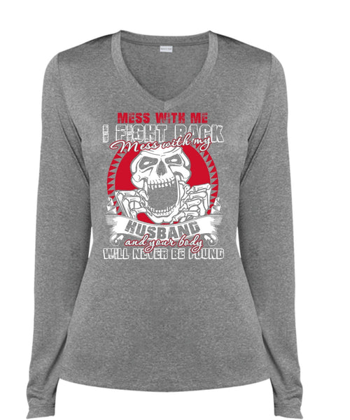 Mess With My Husband T Shirt, Being A Husband T Shirt, Cool Shirt (Ladies LS Heather V-Neck)