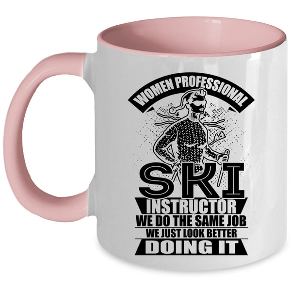 Cool Lady Coffee Mug, Woman Professional Ski Instructor Accent Mug