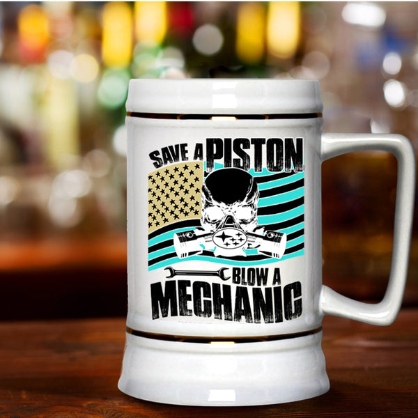 Awesome American Mechanic Beer Stein 22oz, Save A Piston Blow A Mechanic Beer Mug