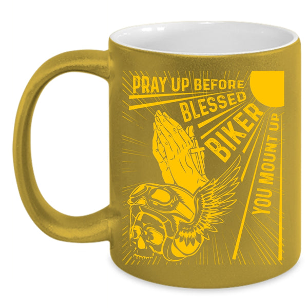Pray Up Before Blessed Biker Coffee Mug, Cool Biker Coffee Cup