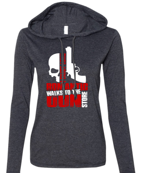 Walks To The Gun Store T Shirt, I Love Gun T Shirt (Anvil Ladies Ringspun Hooded)