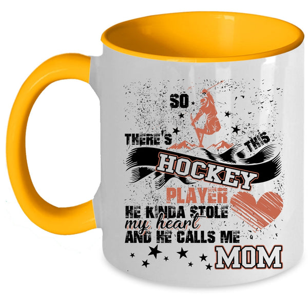 He Calls Me Mom Coffee Mug, This Hockey Player Kinda Stole My Heart Accent Mug