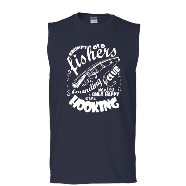 Grumpy Old Fishers T Shirt, Only Happy When Hooking T Shirt, Cool T Shirt (Men's Cotton Sleeveless)