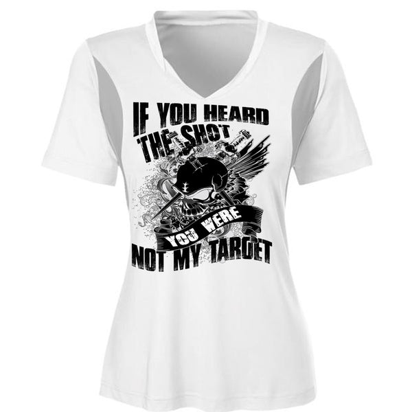 If You Heard The Shot T Shirt, You Were Not My Target T Shirt, Cool Shirt (Ladies LS Heather V-Neck)