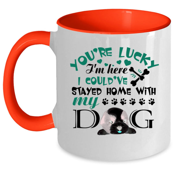 Cute Dogs Coffee Mug, I Could've Stayed Home With My Dog Accent Mug
