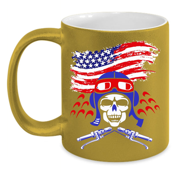 Cool Biker Coffee Mug, American Flag Coffee Cup