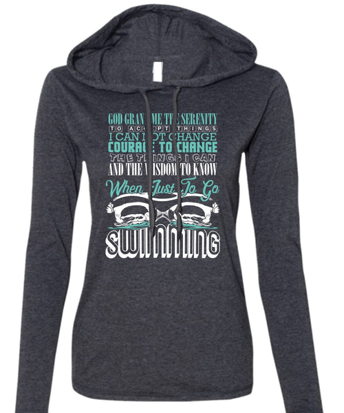 Just To Go Swimming T Shirt, Being A Swimmer T Shirt (Anvil Ladies Ringspun Hooded)