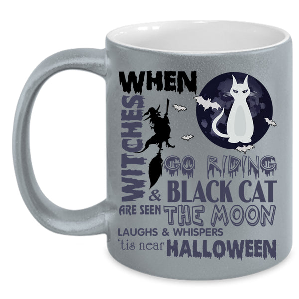 Black Cat Are Seen The Moon Coffee Mug, Witches Go Riding Accent Mug