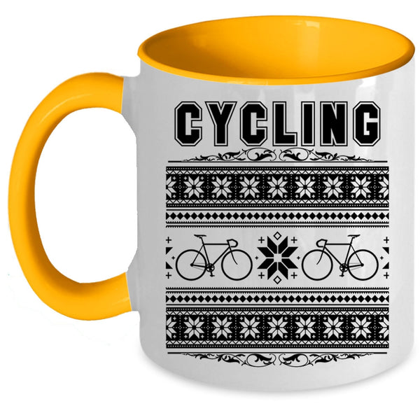 I Love Christmas  Coffee Mug, Cycling Accent Mug
