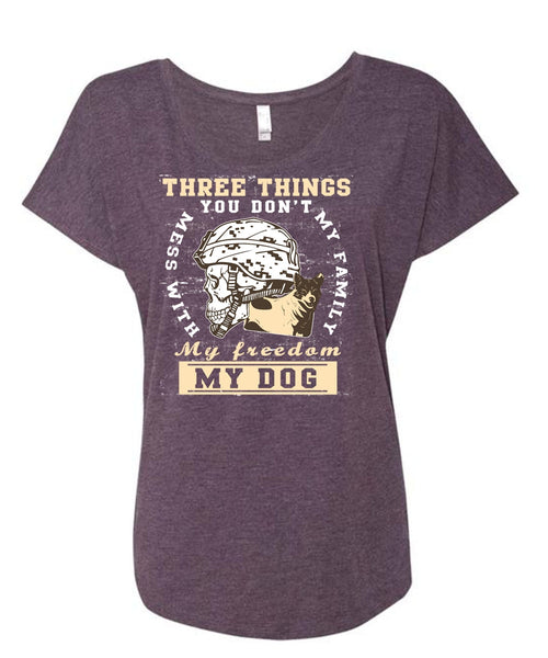 My Family My Freedom My Dog T Shirt, Being A Veteran T Shirt, Cool Shirt (Ladies' Triblend Dolman Sleeve)