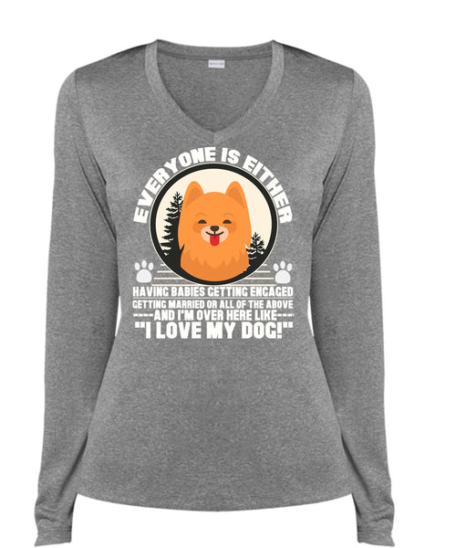 I Love My Dog T Shirt, I'm Over Here Like T Shirt, Cool Shirt (Ladies LS Heather V-Neck)
