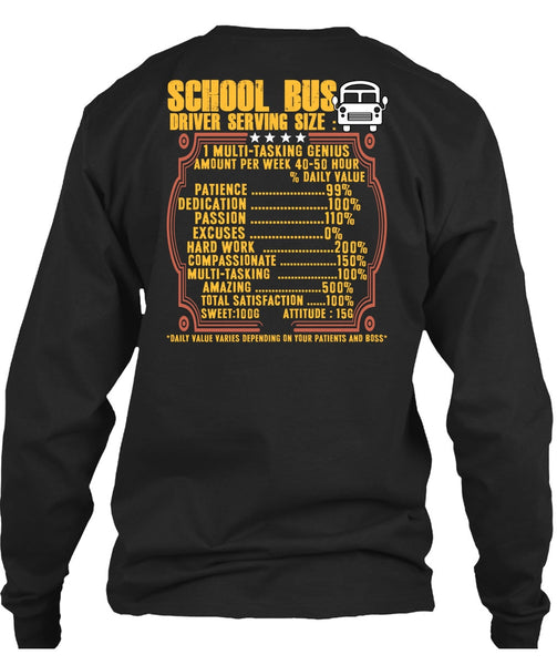 School Bus Driver Serving Size T Shirt, Being A Bus Driver T Shirt