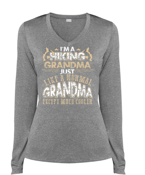 I'm A Hiking Grandma T Shirt, Being A Hiker T Shirt, Cool Shirt (Ladies LS Heather V-Neck)