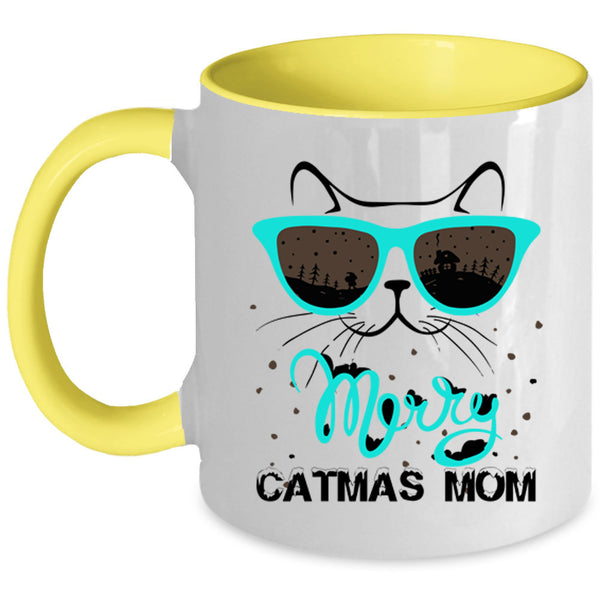 Noel Christmas Coffee Mug, Merry Catmas Mom Accent Mug