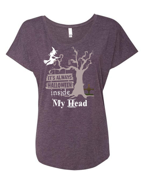 It's Always Halloween Inside My Head T Shirt, I Love You Pumpkin T Shirt, Cool Shirt (Ladies' Triblend Dolman Sleeve)