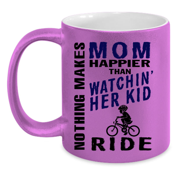 Mom Coffee Mug, Mom Happier Than Watching Her Kid Ride Accent Mug
