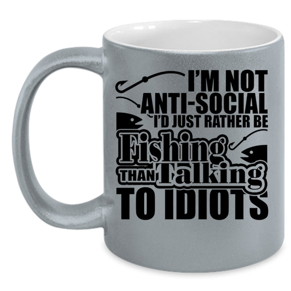 Funny Fishing Coffee Mug, I'd Just Rather Be Fishing Accent Mug