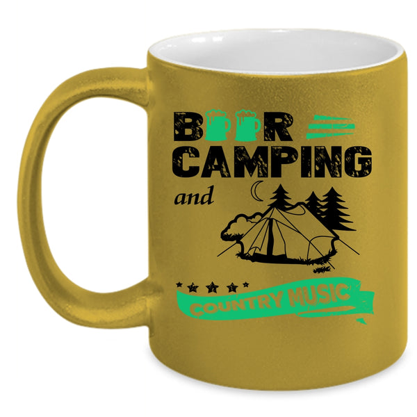 Funny Camping Coffee Mug, Beer Camping And Country Music Accent Mug