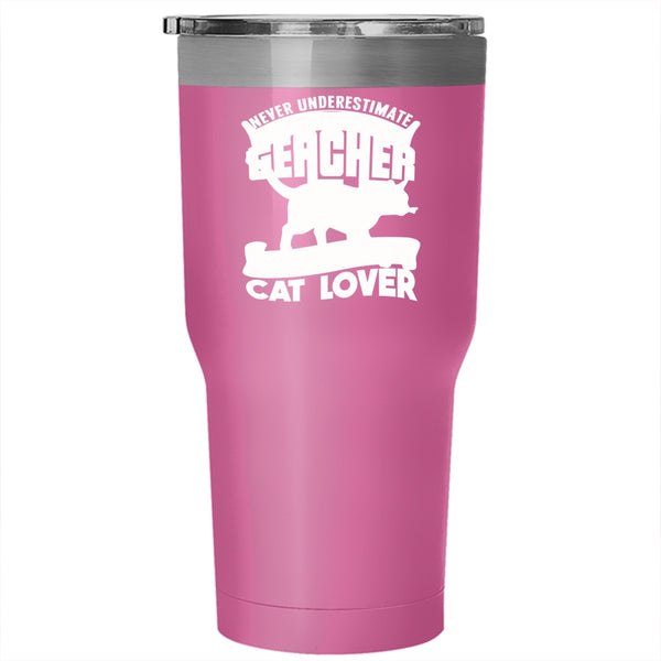The Power Of A Teacher Tumbler 30 oz Stainless Steel, Cat Lover Travel Mug