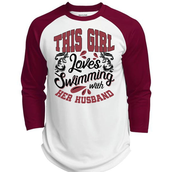 This Girl Loves Swimming With Her Husband T Shirt, I Love Swimming T Shirt, Awesome T-Shirts  (Polyester Game Baseball Jersey)