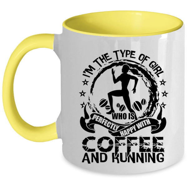 Happy With Coffee And Running Coffee Mug, Cute Girls Accent Mug