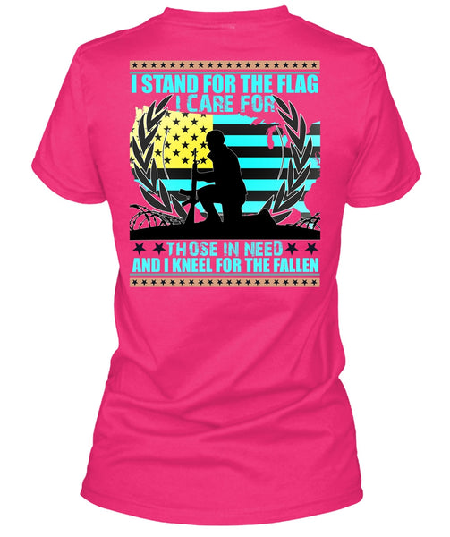 I Stand For The Flag T Shirt, I Kneel For The Fallen T Shirt, Cool Shirt (Ladies LS Heather V-Neck)