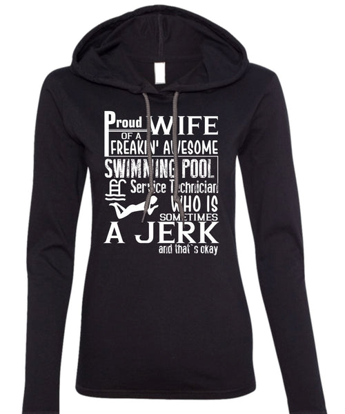 Proud Wife Of A Freaking Awesome Swimming T Shirt, Being A Swimmer T Shirt (Anvil Ladies Ringspun Hooded)