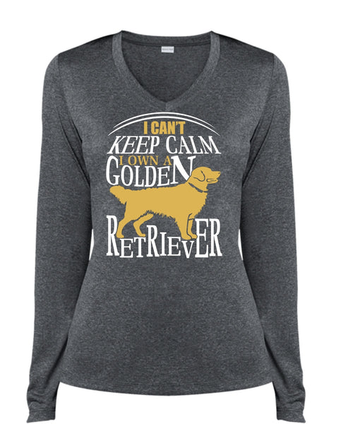 I Own A Golden Retriever T Shirt, My Pets T Shirt, Cool Shirt (Ladies LS Heather V-Neck)