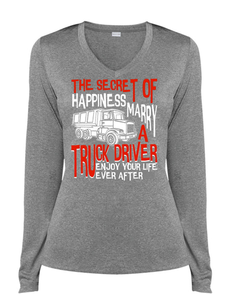 Marry A Truck Driver T Shirt, Being A Trucker T Shirt, Cool Shirt (Ladies LS Heather V-Neck)