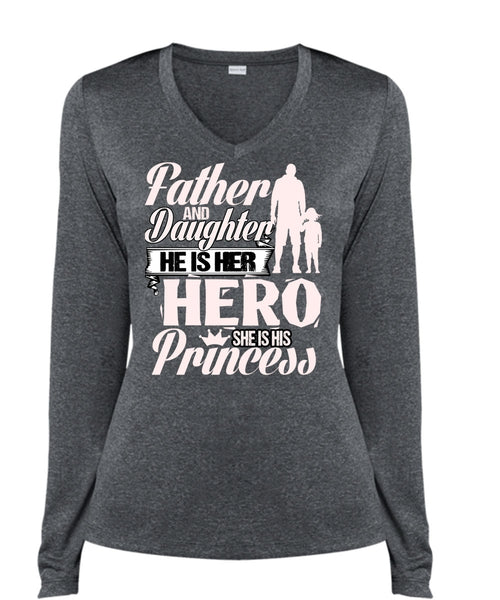 Father And Daughter T Shirt, She Is His Princess T Shirt, Cool Shirt (Ladies LS Heather V-Neck)