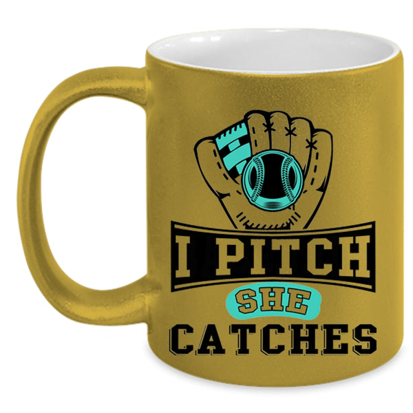 Awesome Softball Player Coffee Mug, I Pitch She Catches Accent Mug