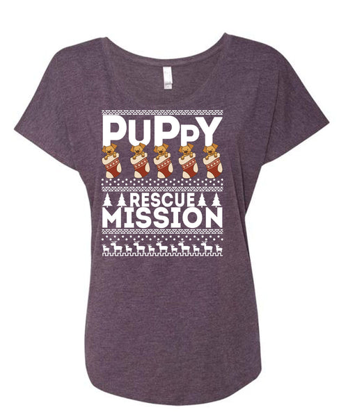 Puppy Rescue Mission T Shirt, This Girl Loves Christmas T Shirt, Cool Shirt (Ladies' Triblend Dolman Sleeve)