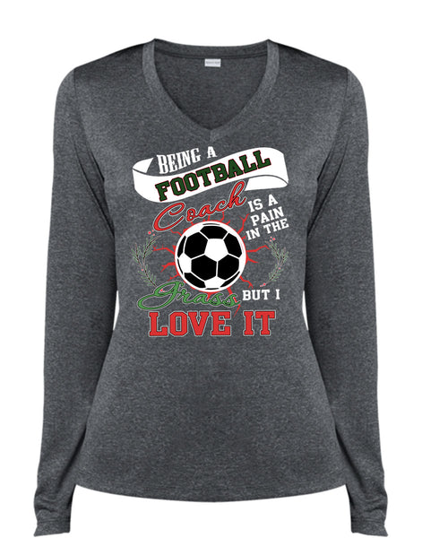 Being A Football Coach T Shirt, I Grass Live It T Shirt, Cool Shirt (Ladies LS Heather V-Neck)