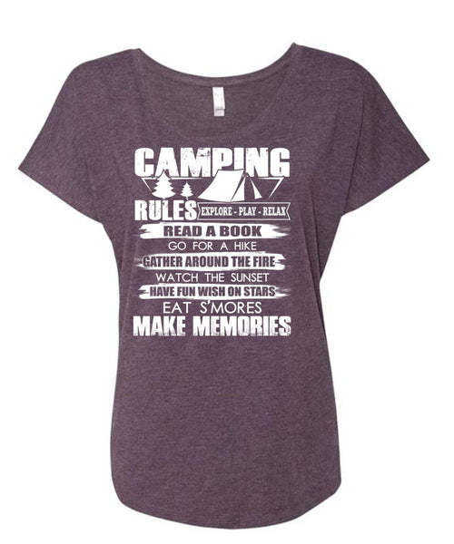 Camping Rules T Shirt, Make Memories T Shirt, Cool Shirt (Ladies' Triblend Dolman Sleeve)