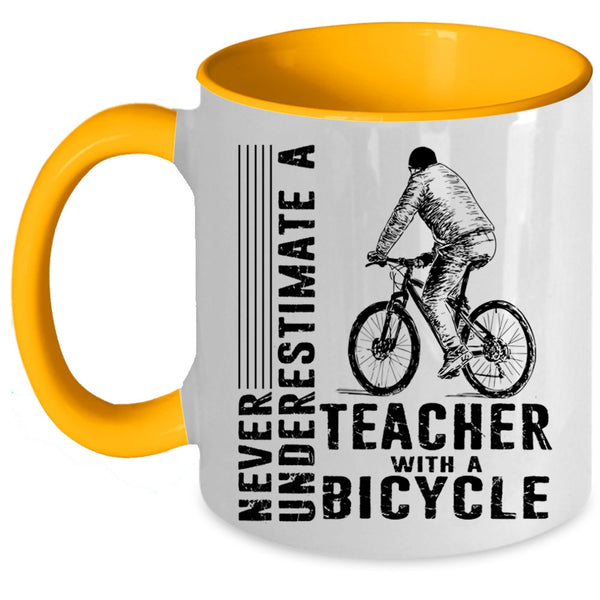 Cool Teacher Coffee Mug, Teacher With A Bicycle Accent Mug