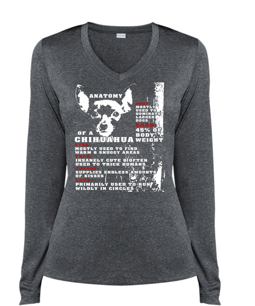 Anatomy Of A Chihuahua T Shirt, I Love My Dog T Shirt (Ladies LS Heather V-Neck)
