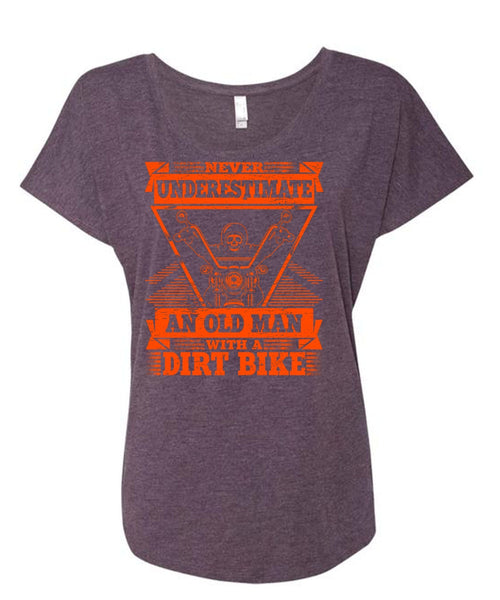 Old Man With A Dirt Bike T Shirt, Being A Biker T Shirt, Cool Shirt (Ladies' Triblend Dolman Sleeve)