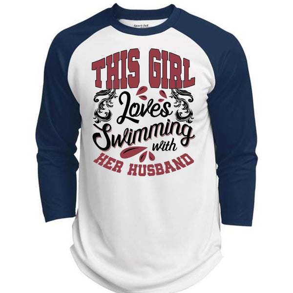 This Girl Loves Swimming With Her Husband T Shirt, I Love Swimming T Shirt, Awesome T-Shirts  (Polyester Game Baseball Jersey)