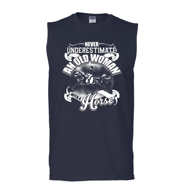 Never Underestimate T Shirt, An Old Man With A Horse Tank Top (Men's Cotton Sleeveless)