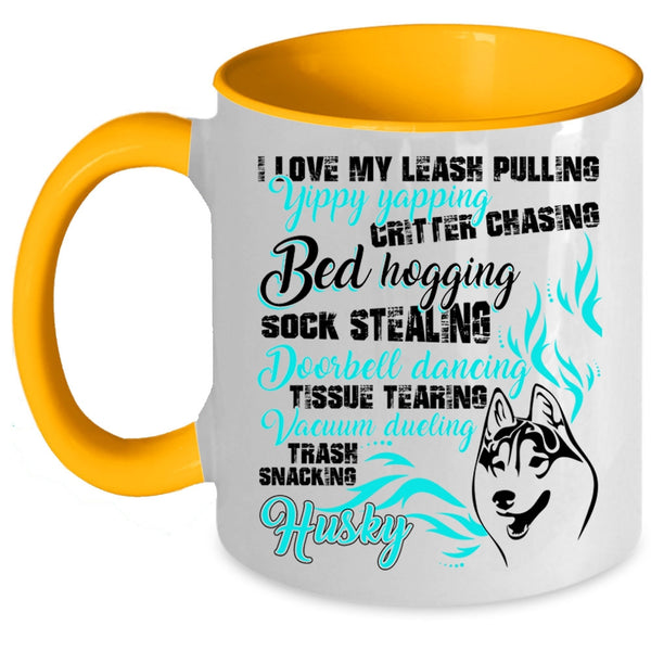 I Love My Husky Coffee Mug, I Love My Leash Pulling Accent Mug