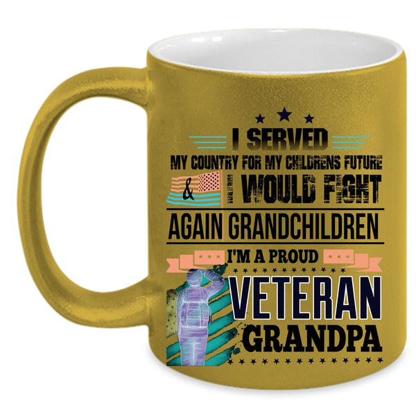 Cool Grandpa Coffee Mug, I'm A Proud Veteran Grandpa Accent Mug
